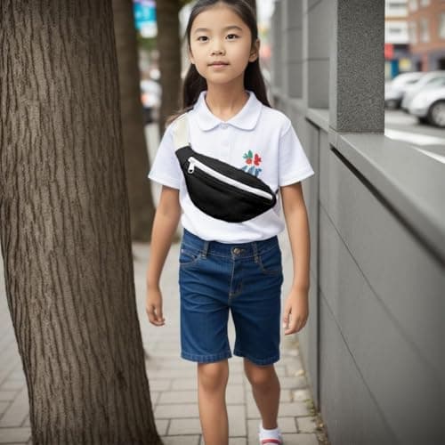 Kids Bumbag, Canvas Fanny Pack for Kids Crossbody Waist Bag for Unisex Toddler Boys Girls (Black) — view 6