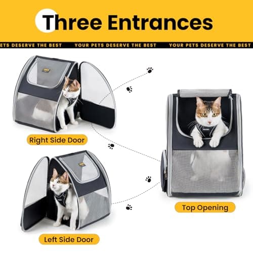 Conlun Cat Backpack Carrier for Small Dogs and Cats Fit Up to 7kg,Small Dog Backpack,Expandable & Foldable with 3-Side Mesh Windows,Pet Carrier for Travel & Hiking Friendly,Grey — view 3