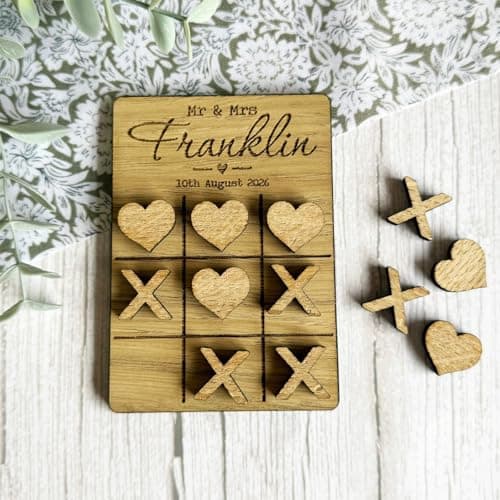 Personalised Wedding Table Game, Hearts & Crosses Kids Activity Favour — view 3