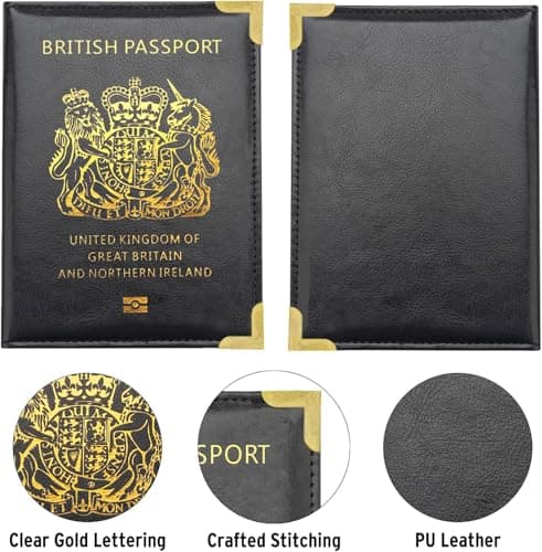 StoneMaxi UK British Passport Holder PU Leather Travel Wallet with Gold Embossed Design (Black) — view 3