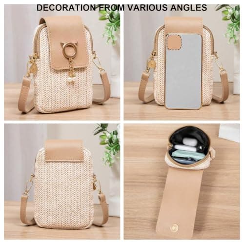 OKMIJN Crossbody Phone Bag for Women, Straw Mobile Phone Pouch Bag — view 5
