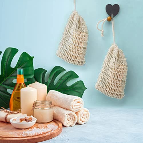 2 Pack Sisal Soap Bags - 10x13cm Organic Natural Soap Bags with Drawstring, Eco Friendly Soap Saver Pouch Bags for Bath Shower Foaming, Drying Soaps, Exfoliatio Shampoo Bar Bag — view 4