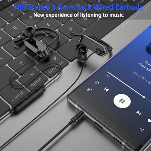 AIAUXAI Wired Over Ear Earbuds with Mic EarHook 3.5mm Sport Headphone,Black — view 5