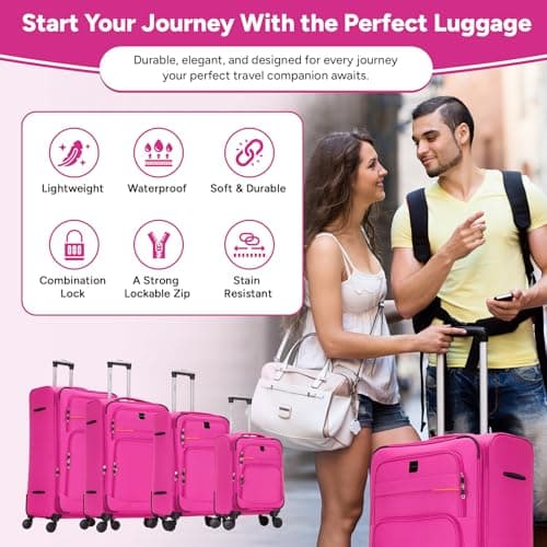Skylark Large Suitcase 29" Super Lightweight Luggage 20% Expandable 4 Wheel Spinner Soft Shell Check in Luggage for 23kg (Pink, 112 litres) — view 3