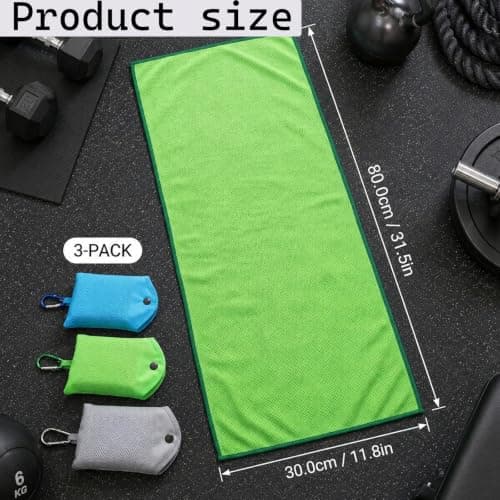 3-Pack Cold Towels for Gym and Sports, 30x80cm Ice Towel Set, Cooling towels for hot weather, neck cooling wrap with carabiner bags. Gray, Sky Blue, Green — view 2