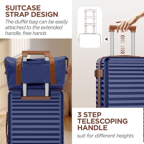 SHOWKOO Suitcase Sets 5 Piece Expandable Hardshell PC Luggage, Blue — view 6