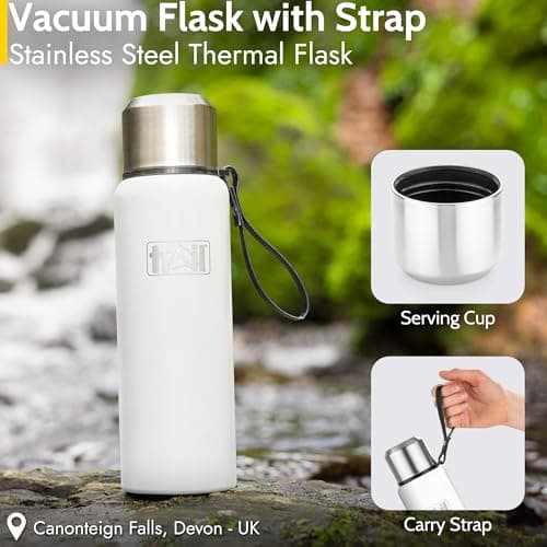 Trail Vacuum Flask with Strap, Camping & Travel, 1000ml, White — view 2