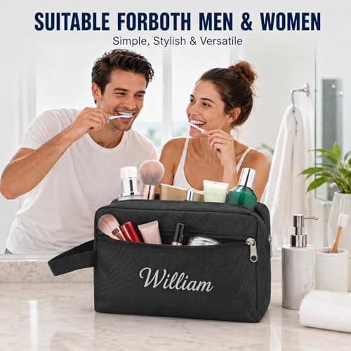 Personalised Toiletry Bag, Water Resistant Wash Bag, Black-M — view 6