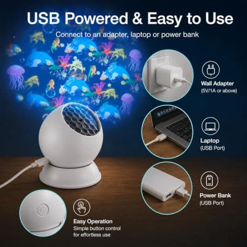 360° Dynamic Rotating LED Ocean Wave Night Projector Light, Ocean Projector Light with Ambient Lighting, Multi-Angle Adjustable Base for Bedroom Home Theater Game Room Decor (Ocean) — view 5