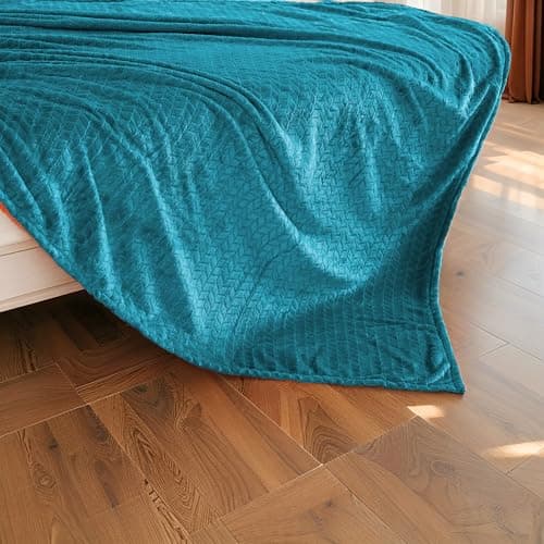 Double Sided Jacquard Fleece Throw Blanket 150×200cm, Soft Flannel Wide Wheat Ear Pattern Blanket for Sofa Bed Lounge Office Travel, Skin-Friendly Warm Breathable Machine Washable, Sapphire Blue — view 5
