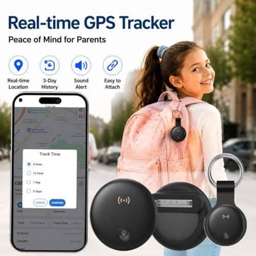Kids GPS Tracker (Compatible with iOS & Android),No Monthly Fee Anti-Lost Tracker Mini for Children,Tracking Device with Pin Clip for Backpack Strap Holder, Clothing, School Bag-Black — view 4