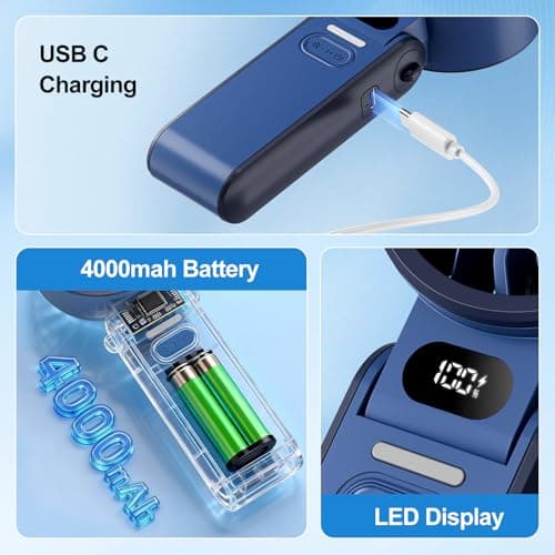 LIPETY Portable Turbo HandHeld Fan - Mini Hand Held Fan 4000mah Battery Operated USB Rechargeable Personal Foldable Powerful Fans for Travel Camping Outdoor Office School Home — view 4