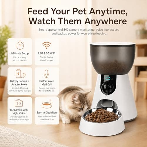 Podazz Automatic Cat Feeder with Camera, WiFi App Control, 4L Bowl — view 2