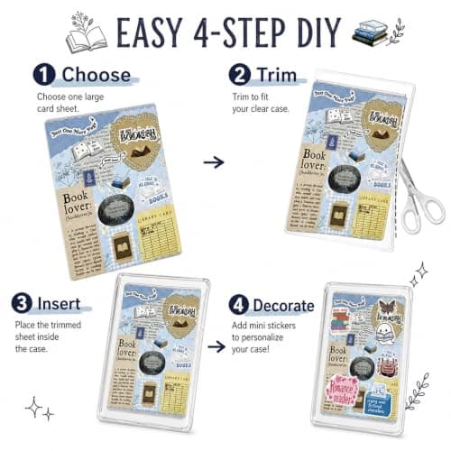 UZYXC 4 E Reader Cardstock Inserts and 50 Reading Stickers, Decorative Accessories Compatible with Kindle Paperwhite Clear Cases, Personalised Bookish Designs for Home and Travel — view 5