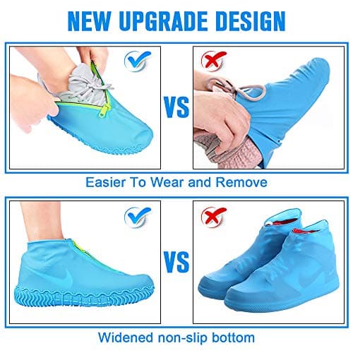 ydfagak Waterproof Shoe Covers, Silicone Reusable Shoe Cover Non-slip Durable Zipper Elastic Rain Cover Protection for Men Women, Blue, M — view 3