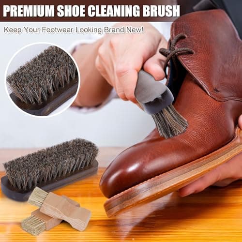 YUET Shoe Polish Kit Cleaning Shine Care Barrel Set For Brown Black Leather With Brush Travel Case Luxury Premium Soft Horsehair Bristle Dauber, Wooden Applicator, Shoehorn, Case 13Pcs (Brown) — view 2