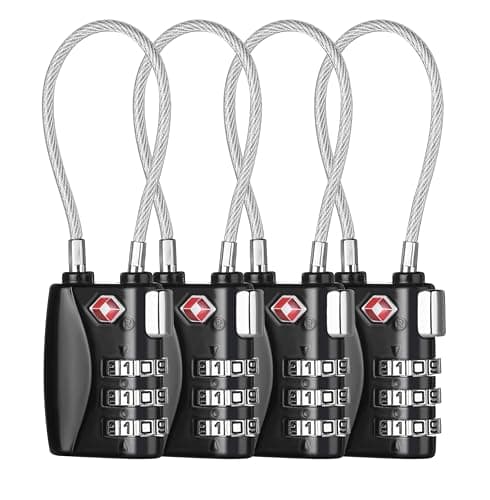 ZHEGE Suitcase Locks TSA Approved, Cable Travel Lock (Black, 4P)