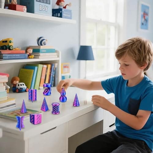 10 Pack 3D Printed Fidget Toy Set, Impossible Magic Passthrough Stress Relief and Focus Toy Fidget Set, Anxiety Sensory Toy for Office Desk, Travel, Classroom (Blue and Red) — view 3