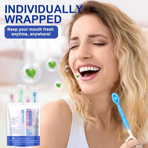 XPJBKC 26PCS Disposable Toothbrush with Toothpaste, 5 in 1 Travel Toothbrush Set with Paste Tongue Scraper Toothpick DentalFloss, Travel Toothbrush and Floss for Work, Trip, Traveling, Camping — view 6