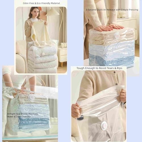 Pump-Free Vacuum Storage Bags, Seconds Quick Deflation Airtight Seal Moisture-Proof Eco-Friendly Stand-Up Space Saver Bags for Quilts Clothes Bedding 3 Pieces (Colored, 100x80x38cm) — view 6
