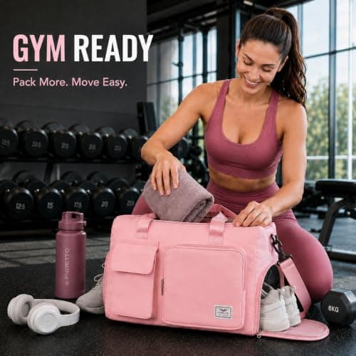 FIORETTO Gym Bag Womens, Sports Bag with Shoe Compartment, Light Pink — view 2