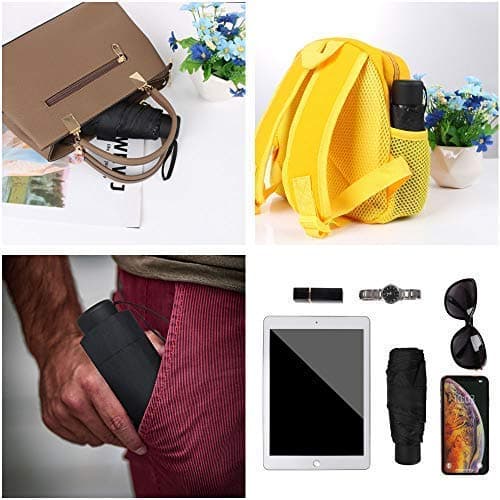 Vicloon Mini Travel Umbrella, Small Compact Umbrella with UPF50+ Protection, 210T Black Rubber Cloth & 6 Aluminum Alloy Ribs Folding Umbrellas, Lightweight Tiny Pocket Umbrellas (Black) — view 6