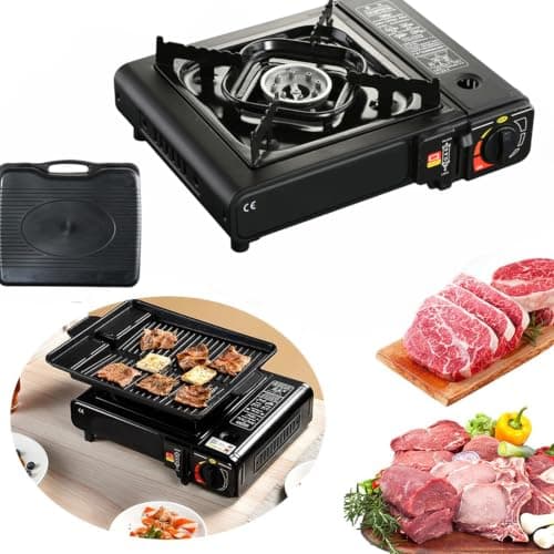 Camping Gas Stove Black with Hard Case and 4 Gas Can Cylinders Emergency Gas Shortage Kit for the Home or Outdoors — view 6