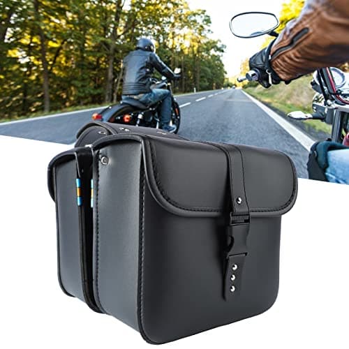 Motorcycle Saddle Bag, PU Leather Waterproof Rear Seat Saddle Bag, 1 Pair Motorcycle Side Saddlebags Travel Tool Tail Luggage-Black
