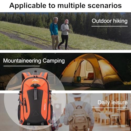 Auirshiky 40L Hiking Backpack Walking Rucksack Water Resistant Hiking Daypack Packable Travel Outdoor Sport Knapsack Durable Water Resistant for Camping Cycling Climbing Walking Mountaineer (Orange) — view 3