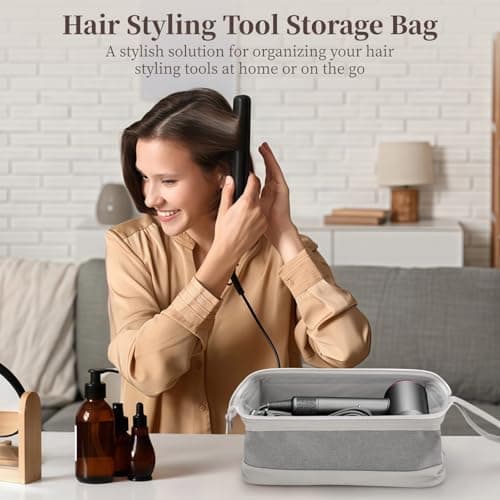 Travel Storage Bag, Compatible with Shark Flexstyle Hair Dryer, with Handle, Zipper Closure & Scratch-Proof Lining, Organizer for Hair Styling Tools, Curling Irons, Flat Irons (Light Grey) — view 2