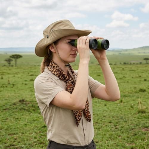 suction 3PCS Explorer Outfit, Retro Safari Style Attire with Leopard & Zebra Pattern, Practical Party Wear Equipped with Binoculars and Khaki Hat — view 5