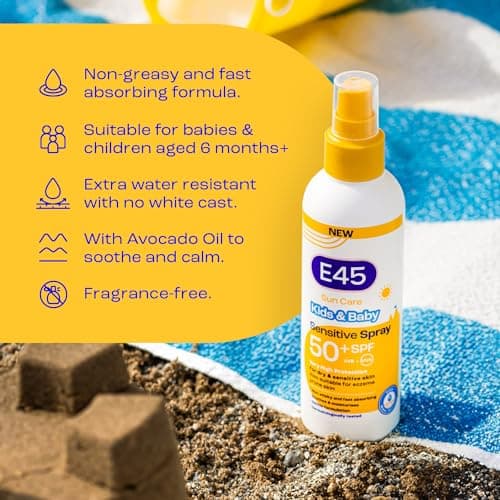 E45 Kids and Baby Sunscreen SPF50+ Spray for Face With Avocado Oil - UVA and UVB Protection- Dermatologically Tested and Fragrance-Free - Suitable For Dry, Sensitive and Eczema Prone Skin (180ml) — view 5