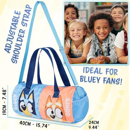 Bluey Duffle Bag for Kids Cute Travel Bag Holdall Weekend Bag for Sports PE Swimming Dance with Side Pockets Travel Essentials — view 6