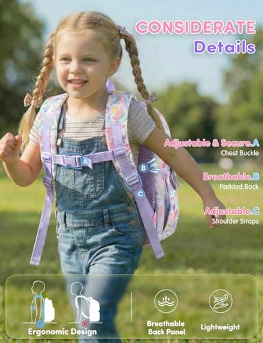 VASCHY Kids Preschool Backpack, Cute Lightweight Quilted School Bag for Girls Ages 4–6 Lavender Floral — view 5