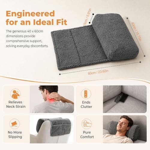 Ergonomic Neck Support Pillow - Neck Pillow for Chair 40cm×60cm, Non-Slip Memory Foam Headrest Pillow, Neck Cushion with Velcro Strap & Pocket, Chair Pillow for Sofa, Office Chair, Car & Gaming Chair — view 2