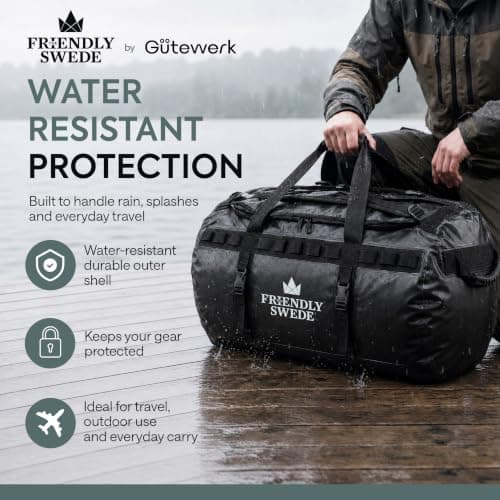 The Friendly Swede Water-Resistant Duffle Bag Backpack, 500D PVC,90L Black — view 2