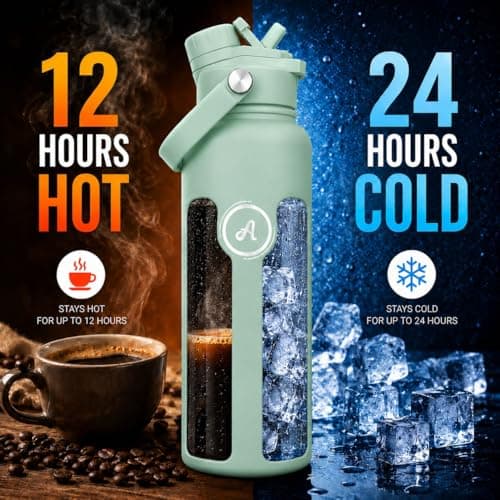 Austika Trends 2-in-1 40oz Stainless Steel Water Bottle with Straw and Leakproof Spout Lid, Insulated Sports Bottle with Handle for Gym, School and Travel (Mint Green) — view 3