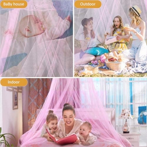 FFTANXS Bed Canopy for Girls,Rainbow Canopy Bed,Princess Mosquito Net for Travel&Room Single to Double Universal,Large Dome Hanging,Breathable Mesh Effective Anti,Girls Room Decor(Pink) — view 5