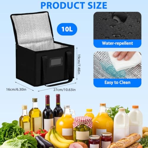 Alaoo 10L Foldable Insulated Bag for Food Travel Camping, Black, 28*17*20cm — view 2