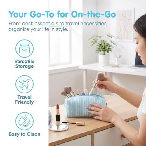 Dooaqiin Cute Pencil Case,Light Blue Pencil Case,Large Capacity Aesthetic Pencil,Stationery Organizer for Girls Secondary School Kids Travel Cosmetics — view 6
