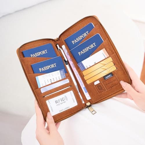 Toctax Passport Holder Travel Wallet for Family, RFID Passport Wallet Travel Document Holder for Men and Women (Brown) — view 5