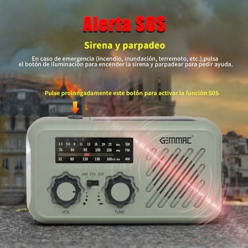 Wind Up Radio, Hand Crank Emergency Radio, Portable 2000mAh Battery AM/FM Radio with Solar Charger Power Bank, 3 Torch Modes, SOS Alarm for Emergency Supplies, Outdoor Sport, Survival Equipment — view 6