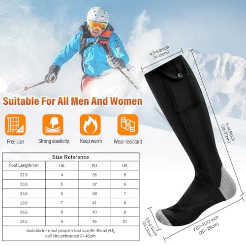 OHFAMO Rechargeable Heated Socks for Men Women, Electric Heated Socks with 2 Rechargeable 5V 5000mah Battery Powered 360° Foot Warmer 4 Levels Heating Suitable for Hiking Camping Outdoor, UK 3~13 — view 5