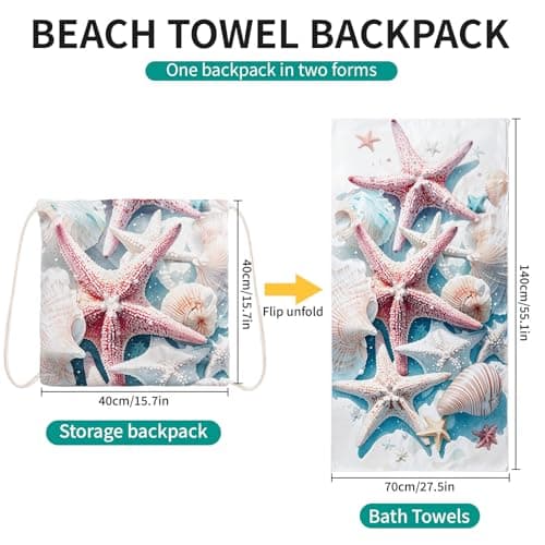 Poeruse Microfibre Beach Towel, 140 x 70 cm Large Microfibre Beach Towels for Adults, 2 in 1 Beach Towel Drawstring Bag Fast Dry Sand Free, for Beach, Pool, Camping, Yoga & Outdoor (C) — view 3