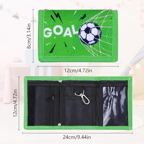 Aucuu Kids Wallet, Cartoon Waterproof Wallet, Trifold Wallets with Football Keychain and Card Slots Lanyard, Travel Document Wallets for Teenagers Boys Girls (Football Green) — view 2