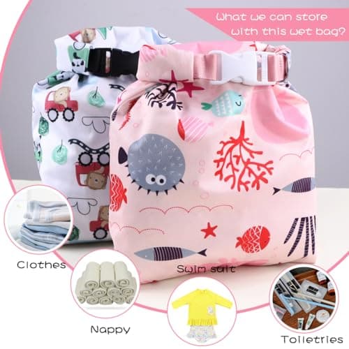 Hisprout Grab and Go Waterproof Washable Reusable Diaper Wet Dry Bag (Pink Fish) — view 6
