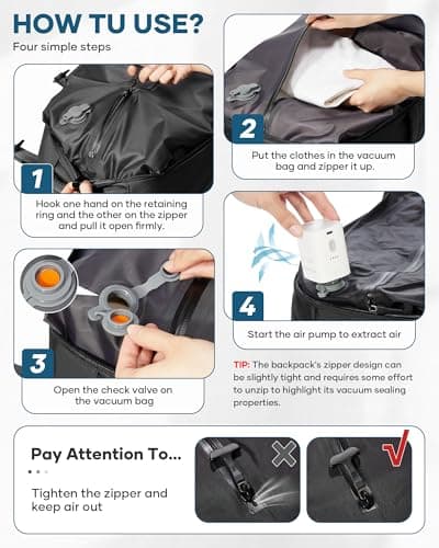 suradar Vacuum Backpack Travel Bag Ryanair 40x30x20 with Pump Black — view 3