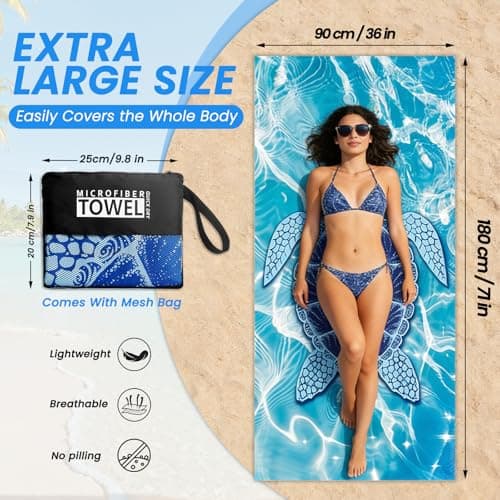 Microfibre Beach Towels for Adults - 2 Pack 180x90cm Microfibre Towel — view 2