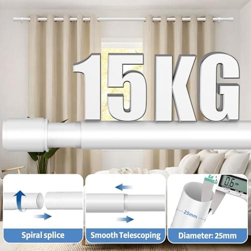 PeSenp Curtain Poles 77-240cm, 25mm Diameter White Extendable Curtain Rod — view 3