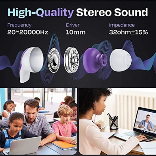JustJamz Bulk Earbuds Bubbles 10 Pack of Colorful in-Ear Earbuds Mixed Colors Pack of Wired in-Ear Earphones Compatible with Smartphones for Schools, Kids, Classrooms & Libraries — view 6